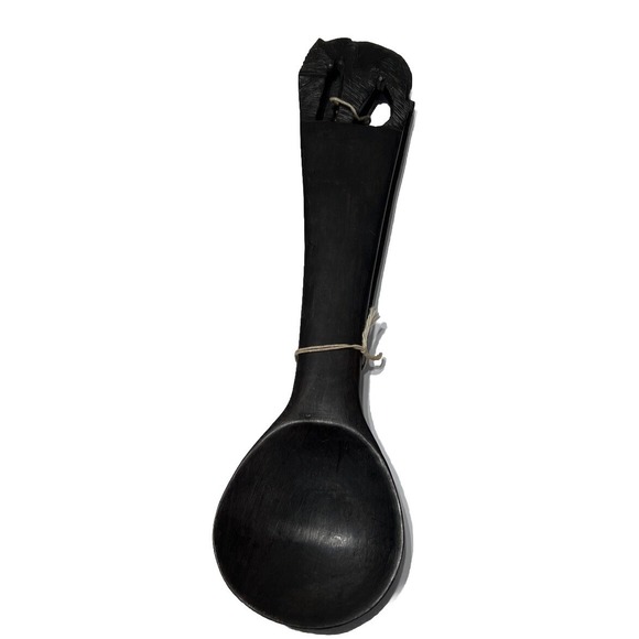 Hand Carved Wooden Elephant Serving Salad Spoon & Fork 12" Set Dark Brown - Picture 2 of 12